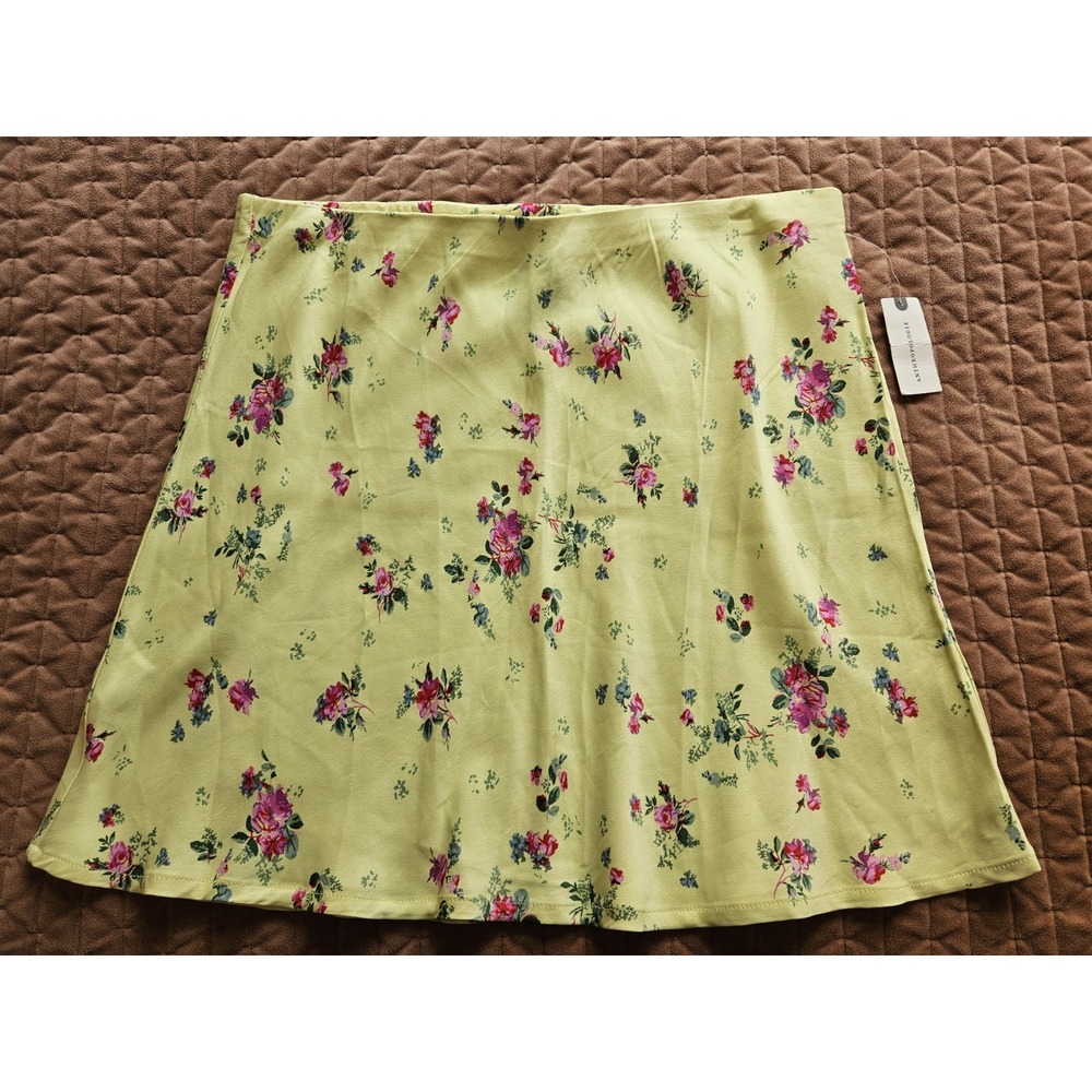 NWT Anthropologie Yellow Mini Skirt w/Floral Elastic Waist (MSRP $78), Size LG